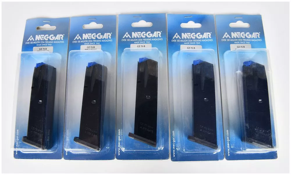 A Set of Five Mec-Gar CZ 75B 9mm 10-Round Blued Magazines, MGCZ7510B