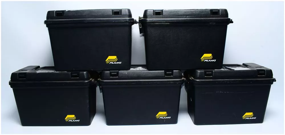 A Set of Five Plano Black Plastic Field Ammo Boxes