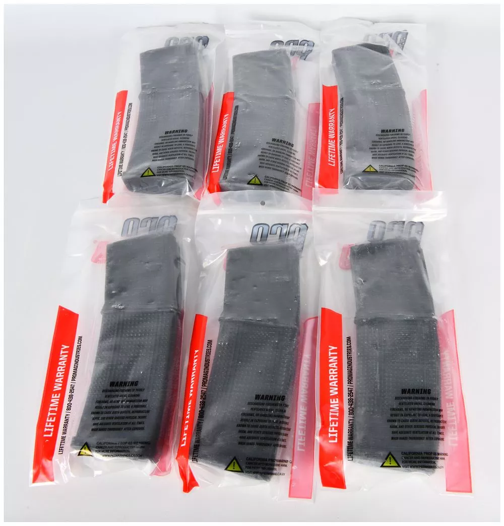 A Set of Six ProMag AR-15 5.56mm (30) Round RM-30 Black Polymer Magazines