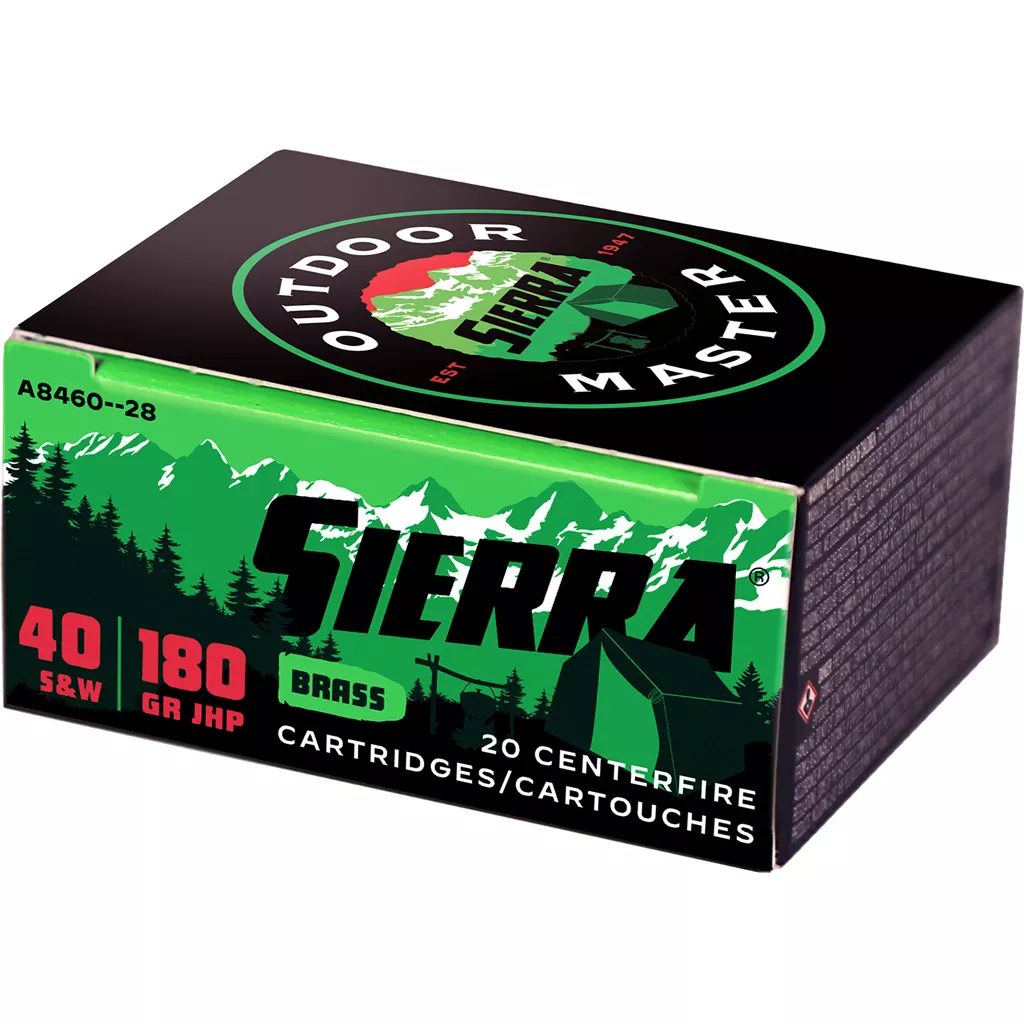 Sierra Outdoor Master 40 S&W Handgun Ammo 180 gr JHP
