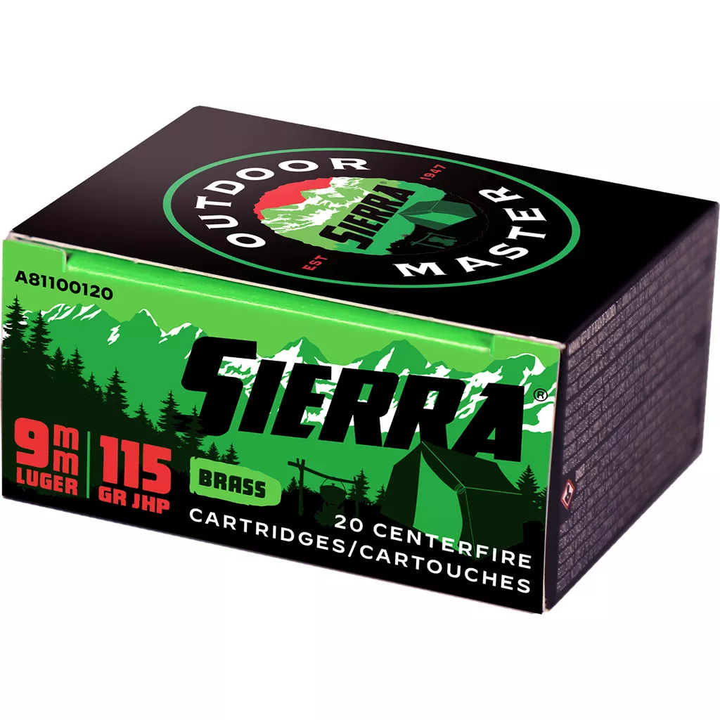 Sierra Outdoor Master 9mm 115 gr. JHP Handgun Ammo - 20 rd.