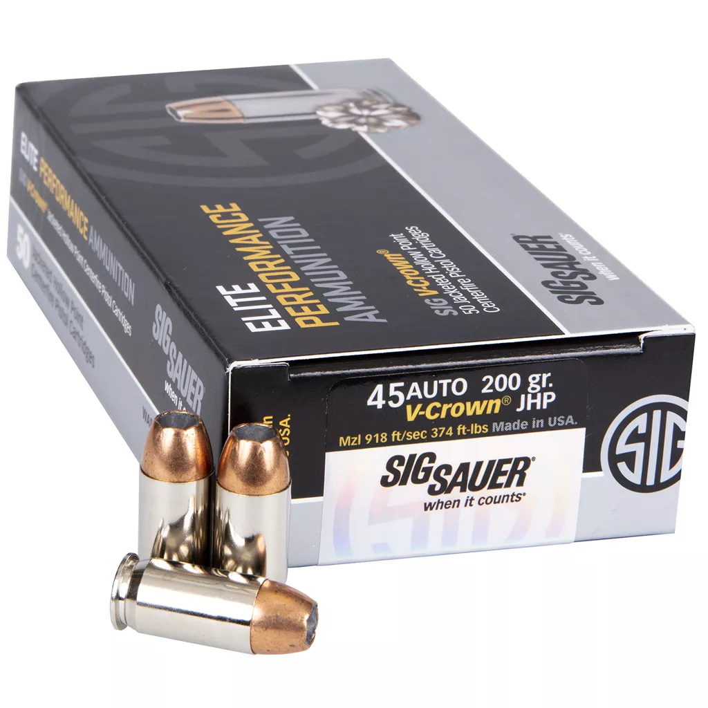 Sig Sauer Elite V-Crown 45 ACP Pistol Ammo 200 gr JHP - 50 rd