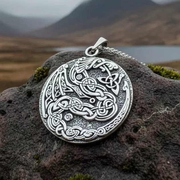 Skoll Celtic Dragon Necklace in Sterling Silver