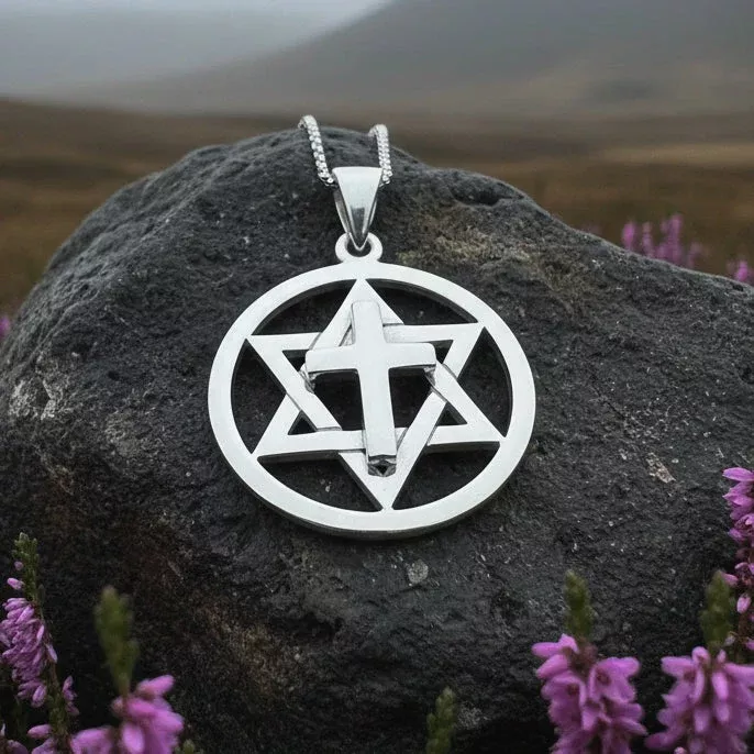 Star of David Cross Necklace in Sterling Silver