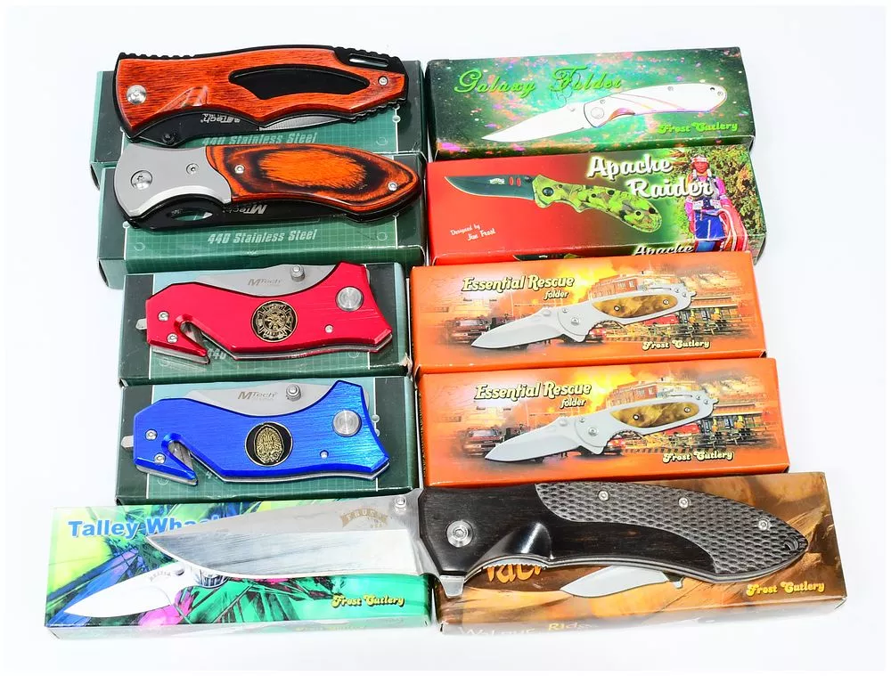 Ten Contemporary Folding Knives by Various Makers, New in Original Retail Packaging