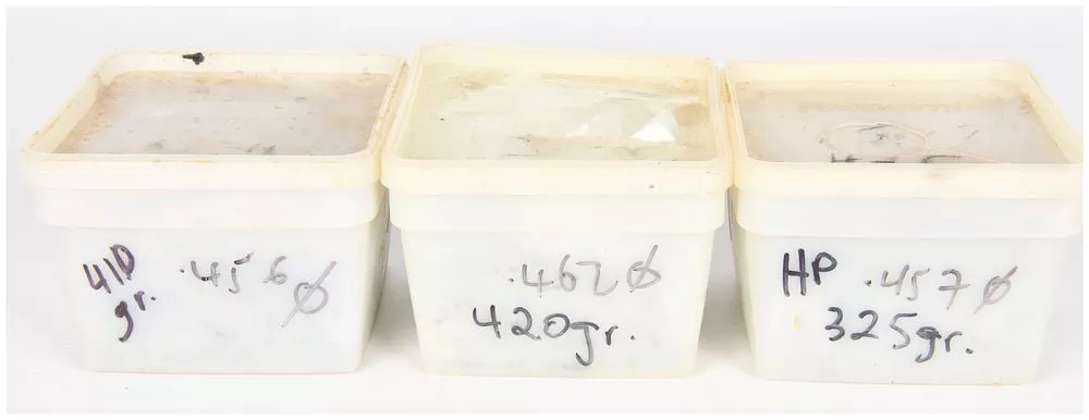 Three Containers of Cast Lead Bullets, including .45-60, .462, and .45-70 Calibers