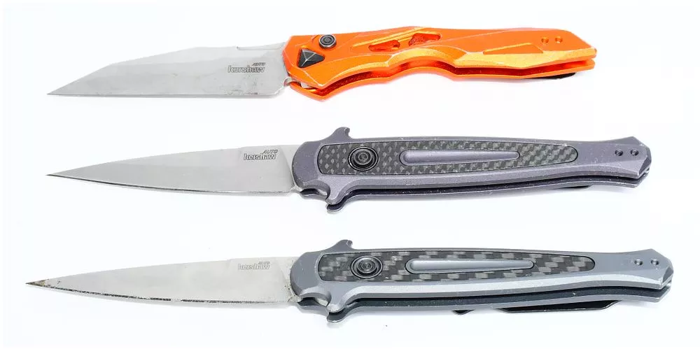Three Kershaw Launch 8 AUTO Folding Knives, Models 7150, with CPM-154 Blades