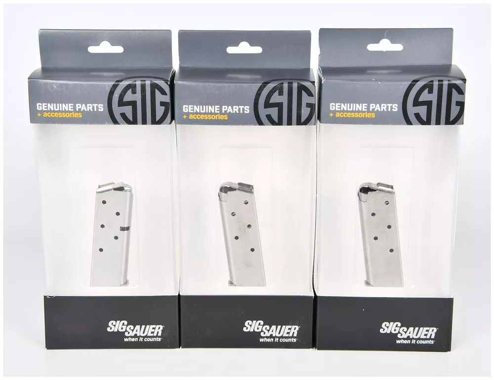 Three Sig Sauer P238 .380 ACP 6 Round Steel OEM Pistol Magazines, New-in-Box