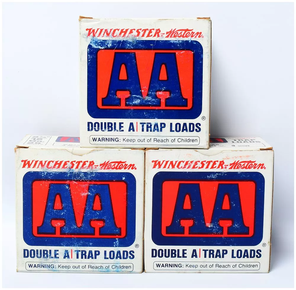 Three Vintage Winchester-Western AA Double A Trap Loads 12 Gauge Ammunition Boxes, 75 Rounds