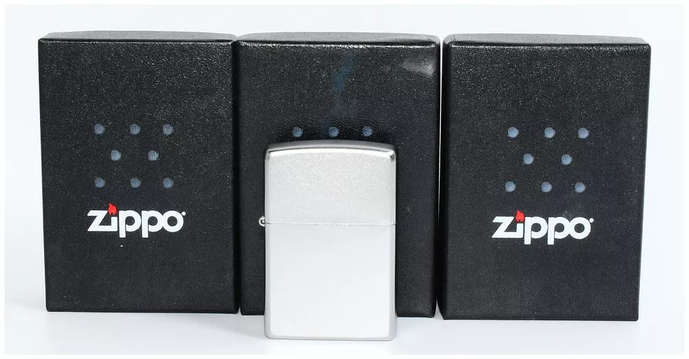 Three Zippo 205 Regular Satin Chrome Lighters