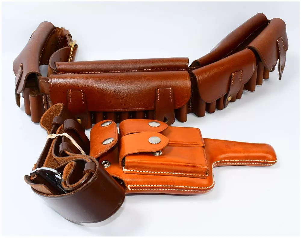 A Two-Piece Vintage-Style Leather Cartridge Belt and Holster Set