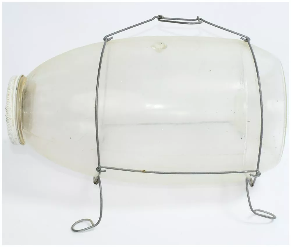 Vintage Glass Minnow Trap with Wire Cradle