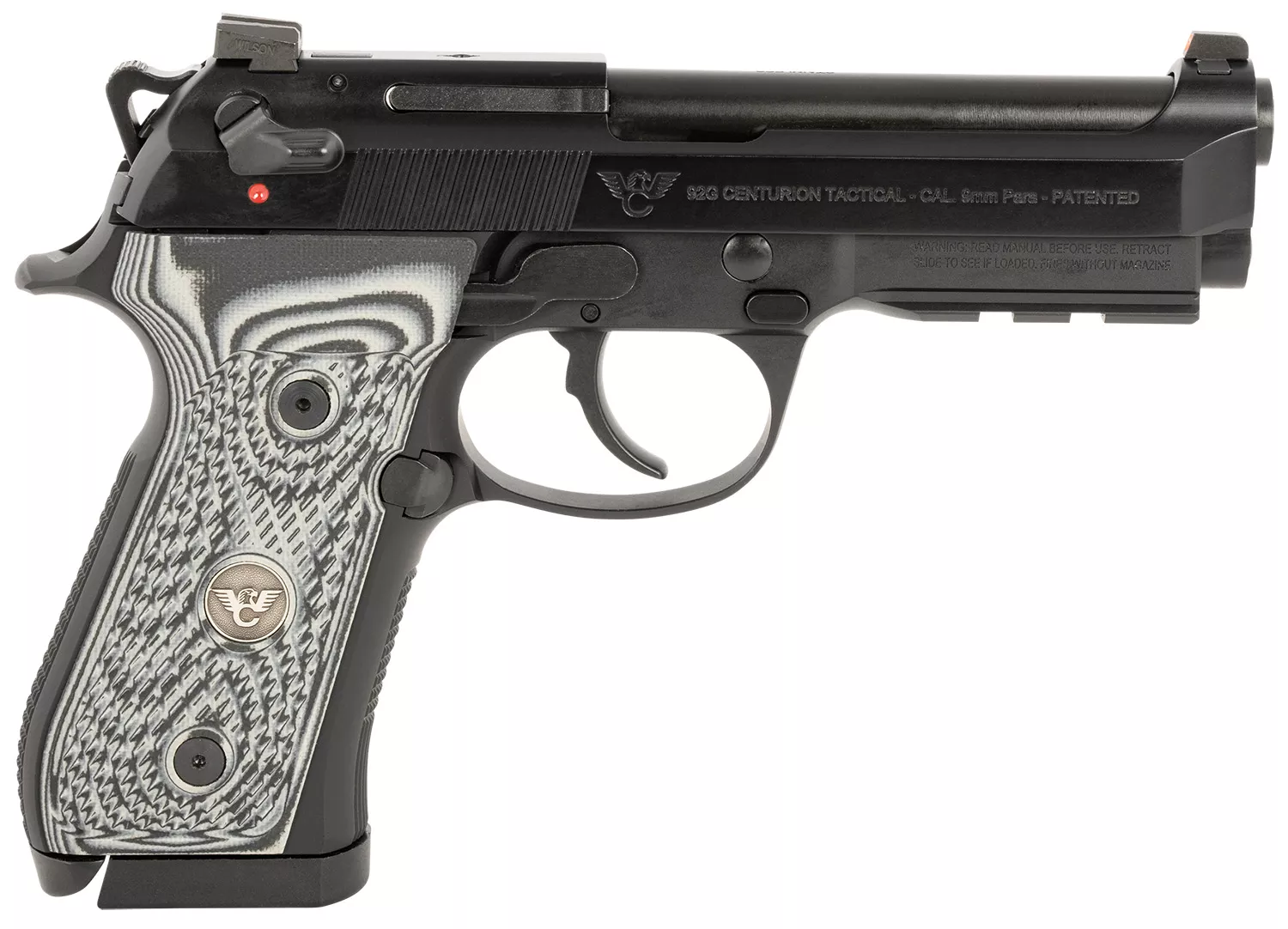Wilson Combat BER-92CT-9 92G Centurion 9mm Luger 17+1(2)/20+1(1) 4.25", Black, Aluminum Pic. Rail Frame, Gray/Black G10 Grips, Tritium Combat Sight