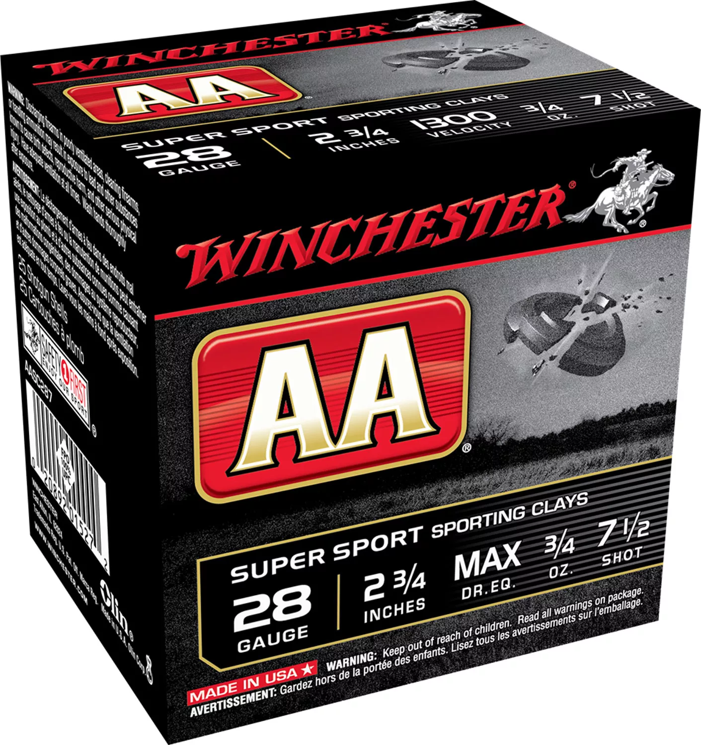 Winchester AA Sporting Clay 28 Gauge 2-3/4" 7.5 Shot 3/4 oz - 100 Rounds (5 Boxes per Case)