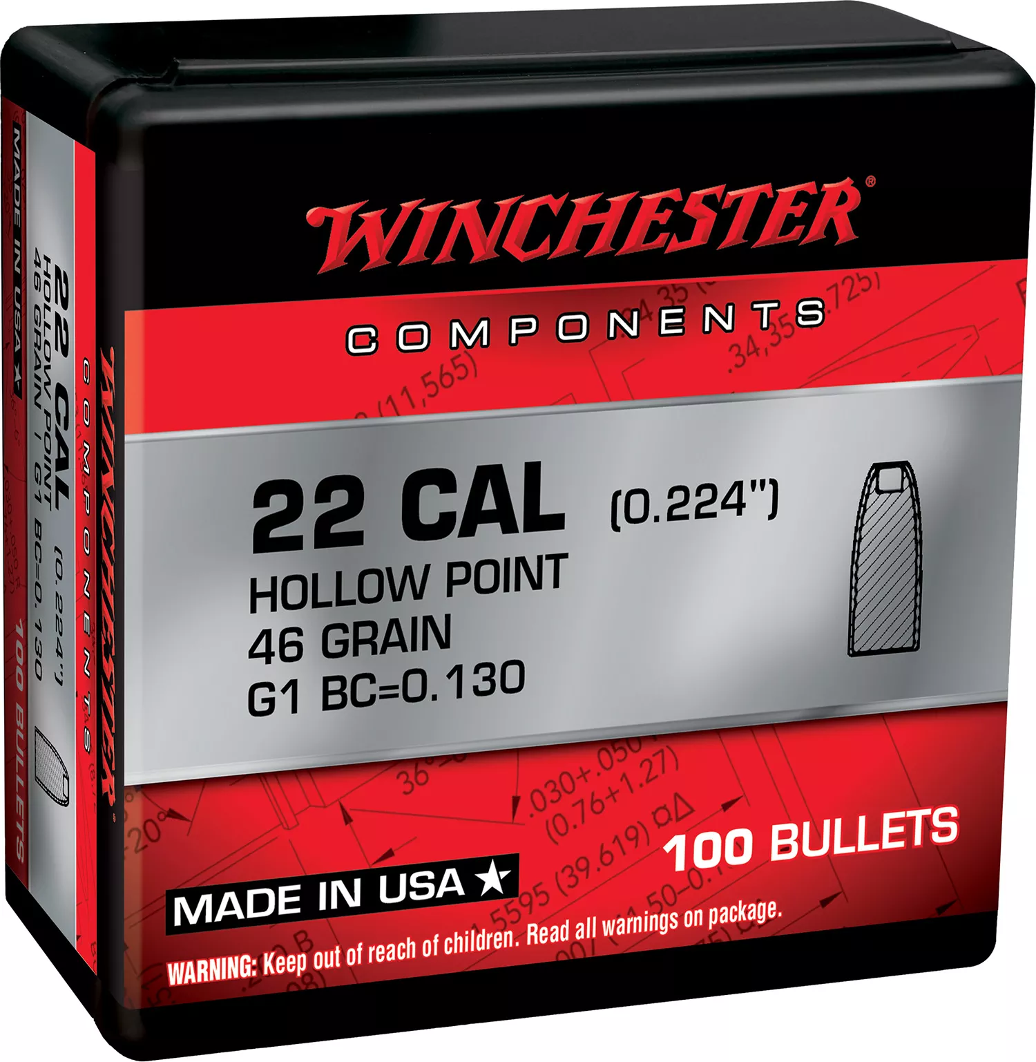 Winchester Ammo WB22HP46X 22Hornet 46gr Hollow Point 100 Per Box/10 Case