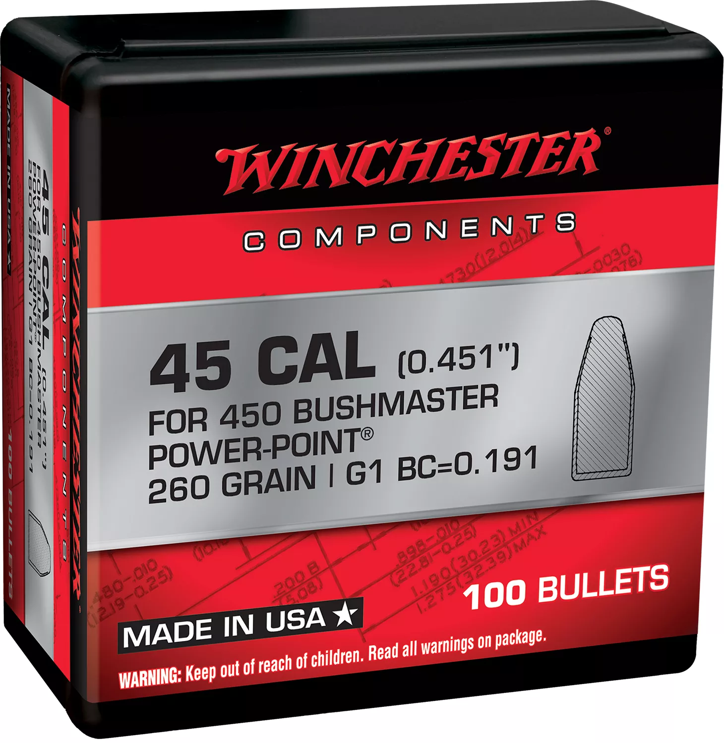 Winchester Ammo WB450P260X Power-Point 450Bushmaster 260gr 100 Per Box/10 Case