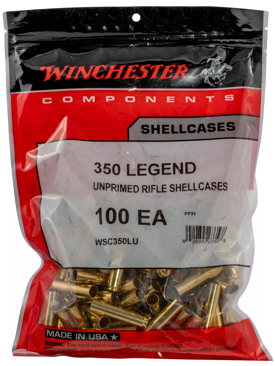 Winchester Ammo WSC350LU Unprimed Cases 350Legend Rifle Brass 100/Bag
