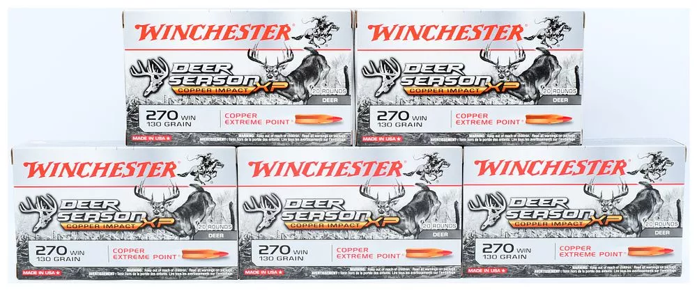 Winchester Deer Season XP Copper Impact .270 Winchester 130 Grain Copper Extreme Point Lead-Free Ammunition, 100 Rounds
