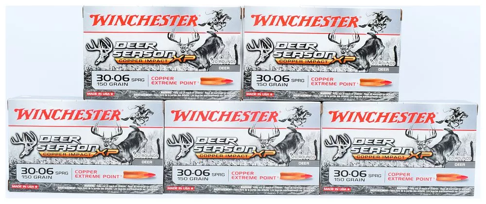 Winchester Deer Season XP Copper Impact 30-06 Springfield 150 Grain Ammunition, Six Boxes (100 Rounds Total)