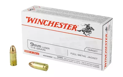Winchester USA 9MM 115GR FMJ Ammunition - 50 Rounds