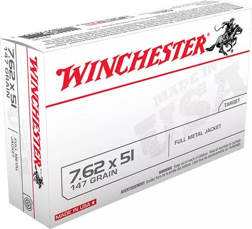 Winchester USA Rifle Ammunition 7.62 Nato 147 gr FMJ 20/ct