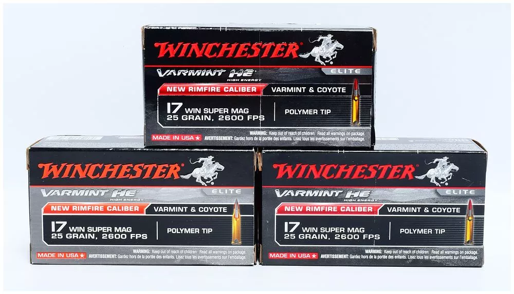 Winchester Varmint HE Elite .17 Win Super Mag 25 Grain Polymer Tip Ammunition - 150 Rounds