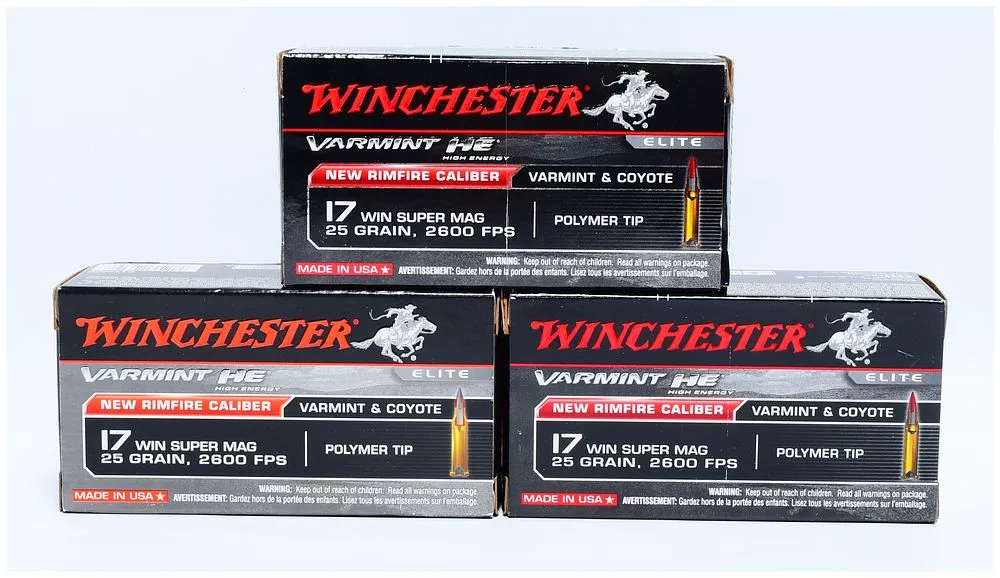 Winchester Varmint HE Elite .17 Win Super Mag 25 Grain Rimfire Ammunition, 150 Rounds