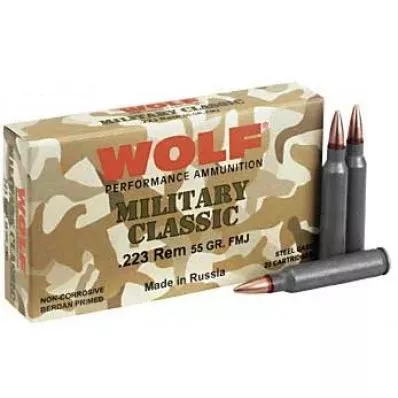 Wolf Military Classic .223 Rem 55 gr FMJ 3241 fps 500/ct Case