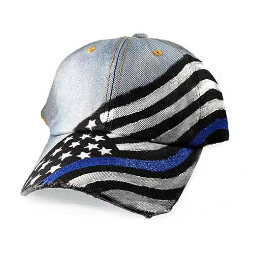 Women’s Hand Painted Hat – Thin Red Line Flag