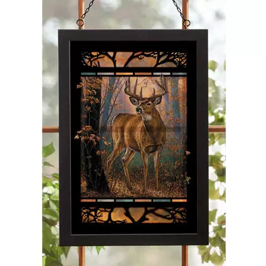 Woodland Mist - Whitetail Deer- 20"x14" Stained Glass Art #106113