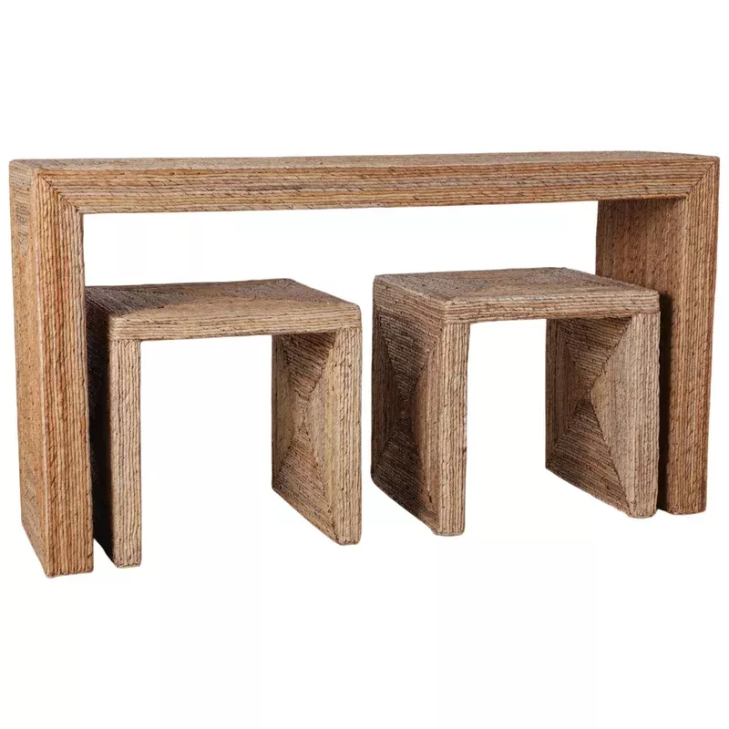 woven console w/two side tables natural