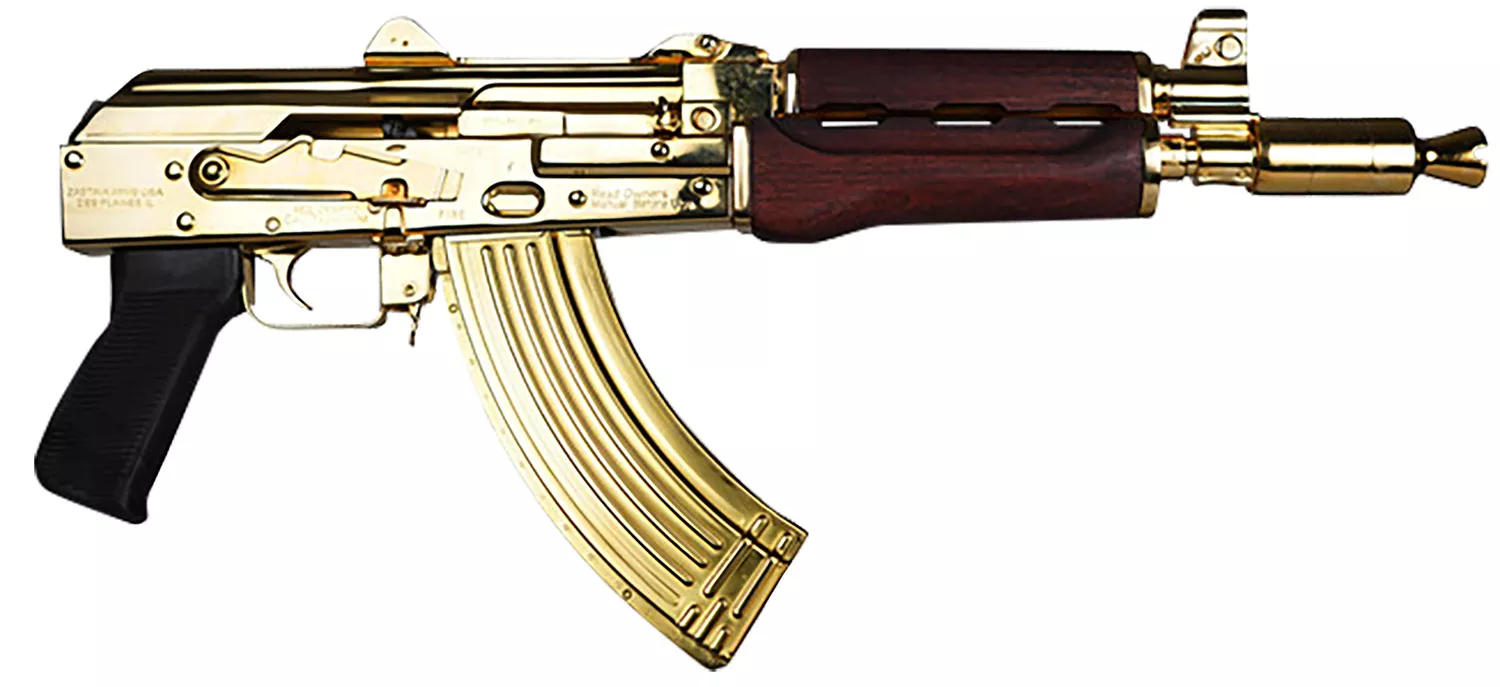 Zastava Arms Usa ZP92762SRGL ZPAP 92 7.62x39mm 30+1 10" 24K Gold Plated/ Cold HammerForged/ Chrome Lined Barrel, Steel 24K Gold Plated Receiver, Serbian Red Wood Grips